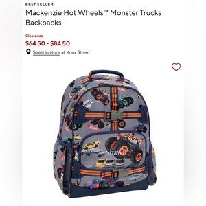 Pottery Barn Kids Mackenzie Hot Wheels Backpack